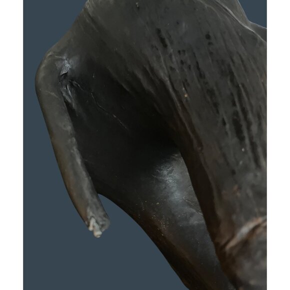 1960s Leather Wrapped Elephant Table Sculpture Figure Safari Glass Eyes Trunk Up - Picture 9 of 9